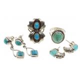 STERLING SILVER TURQUOISE EARRINGS & RINGS