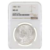 1882 US SILVER MORGAN DOLLAR COIN NGC MS 63