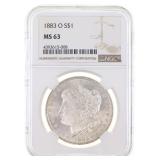 1883-O US SILVER MORGAN DOLLAR COIN NGC MS 63