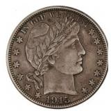1915-D US SILVER 50C BARBER HALF DOLLAR COIN