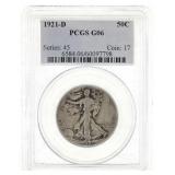 1921-D US 50C WALKING LIBERTY HALF DOLLAR PCGS G06