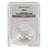 2005 US SILVER EAGLE $1 COIN NGC MS69