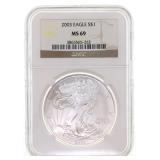 2003 US SILVER EAGLE $1 COIN NGC MS69