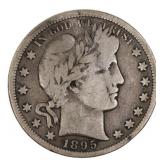 1895-S US SILVER 50C BARBER HALF DOLLAR COIN VF-XF