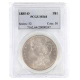 1885-O US SILVER MORGAN DOLLAR COIN PCGS MS 64