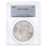 1887 US SILVER MORGAN DOLLAR COIN PCGS MS 63