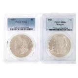1885-O & 1921 US SILVER MORGAN DOLLAR COINS PCGS