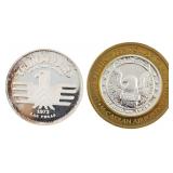 FINE SILVER 1 OZ COMMEMORATIVE GAMING TOKEN ROUNDS
