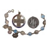 STERLING SILVER RELIGIOUS TOKENS & BRACELET