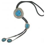 STERLING SILVER RUNNING BEAR SHOP TURQUOISE BOLO T