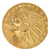 1910 US GOLD $5 INDIAN HEAD HALF EAGLE COIN AU