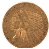 1909 US GOLD $5 INDIAN HEAD HALF EAGLE COIN AU