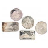 SILVER 1 OZT BULLION ROUNDS & INGOTS - LOT OF 5