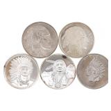 SILVER 1 OZT BULLION ROUNDS - LOT OF 5