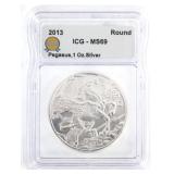 2013 US SILVER 1 OZT PEGASUS ROUND ICG MS69