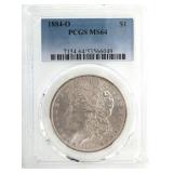 1884-O US SILVER MORGAN DOLLAR COIN PCGS MS 64