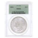 1884 US SILVER MORGAN DOLLAR COIN PCGS OGH MS 63