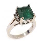 EMERALD & 0.24 CTW DIAMOND 14K WHITE GOLD RING