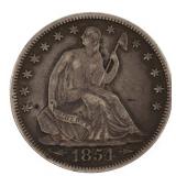 1854 US SILVER 50C SEATED LIBERTY HALF DOLLAR COIN