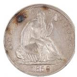 1858 US SILVER 50C SEATED LIBERTY HALF DOLLAR AU