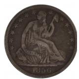 1856-O US SILVER 50C SEATED LIBERTY HALD DOLLAR CO