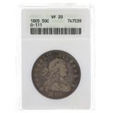 1805 US SILVER DRAPED BUST HALF DOLLAR COIN ANACS