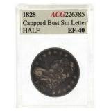 1828 US SILVER 50C CAPPED BUST HALF DOLLAR COIN XF