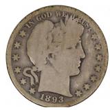 1893-O US SILVER 50C BARBER HALF DOLLAR COIN
