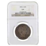 1892-S US SILVER 50C BARBER COIN NGC G 4 KEY DATE