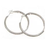 14K WHITE GOLD 1 CTW DIAMOND HOOP EARRINGS
