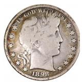 1898 US SILVER 50C BARBER HALF DOLLAR COIN