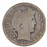 1897-S US SILVER 50C BARBER HALF DOLLAR COIN SEMI-