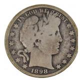 1898-O US SILVER 50C BARBER HALF DOLLAR COIN SEMI-