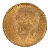 1945 MEXICAN 90% GOLD DOS PESOS COIN MS