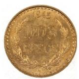 1945 MEXICAN 90% GOLD DOS PESOS COIN MS