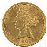 1902-S US GOLD $5 LIBERTY HEAD HALF EAGLE COIN AU