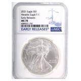 2021 US SILVER EAGLE $1 HERALDIC TYPE 1 COIN NGC M