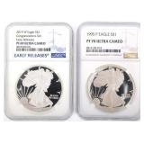 1995 & 2019 US SILVER EAGLE $1 COINS NGC PF ULTRA