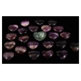 AMETHYST & GREEN FLUORITE HEART-SHAPED STONES LOT