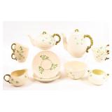 BELLEEK PORCELAIN GREEN MARK 13 PIECE TEA SET