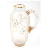 DAUM ART GLASS PITCHER WITH FLORAL DESIGN
