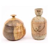 NARROW NECK CERAMIC POTTERY VASES - LOT OF 2