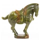CHINESE CARVED SERPENTINE JADE TANG HORSE