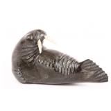 INUIT CARVED STONE WALRUS SCULPTURE - SIGNED
