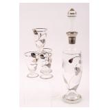 SILVER PAINTED GLASS DECANTER & GLASSES