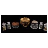 GLASS JARS AND PERFUME BOTTLES - LOT OF 7