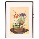 BAKUFU OHNO SPRING FLOWERS IN BASKET WOODBLOCK