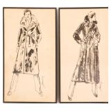 20TH C. DRAWINGS OF FASHIONABLE MAN - SIGNED