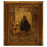 19TH C. ARAB STREET VENDOR OIL ON CANVAS PAINTING