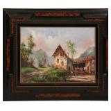 ANTON BRIOSCHI OIL ON CANVAS COTTAGE LANDSCAPE